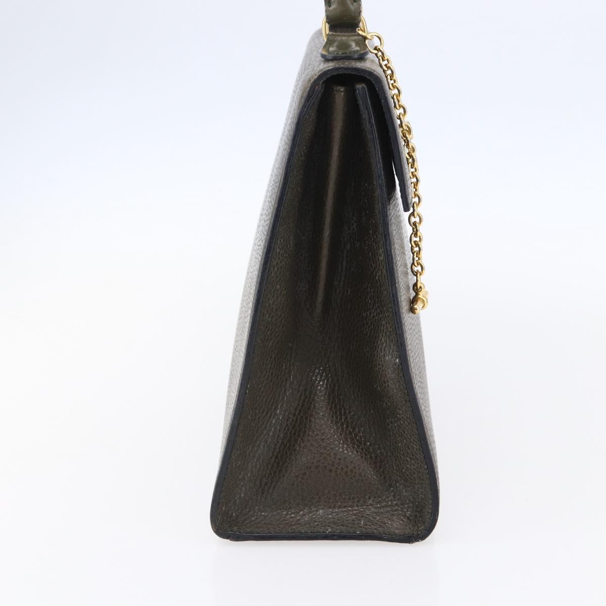 CELINE Hand Bag Leather Khaki Gold Auth 151041