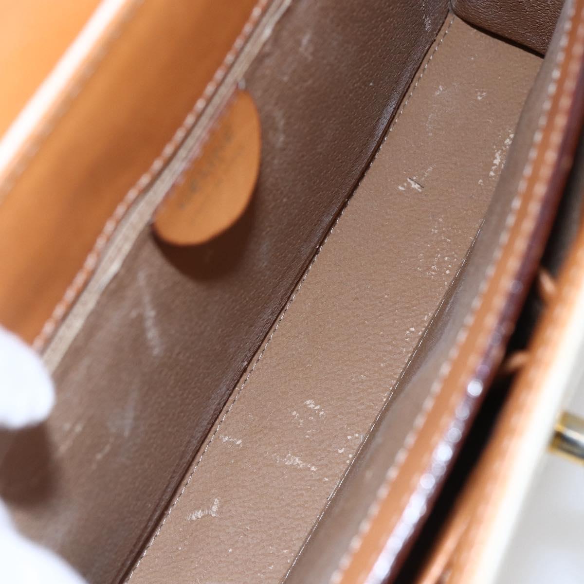 CELINE Macadam Canvas Boston Bag PVC Leather White Gold Auth 151042