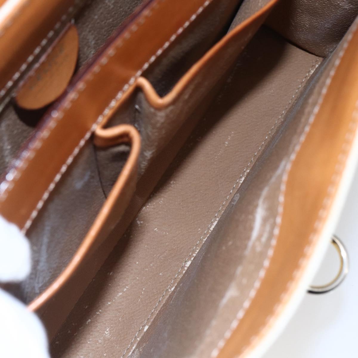 CELINE Macadam Canvas Boston Bag PVC Leather White Gold Auth 151042