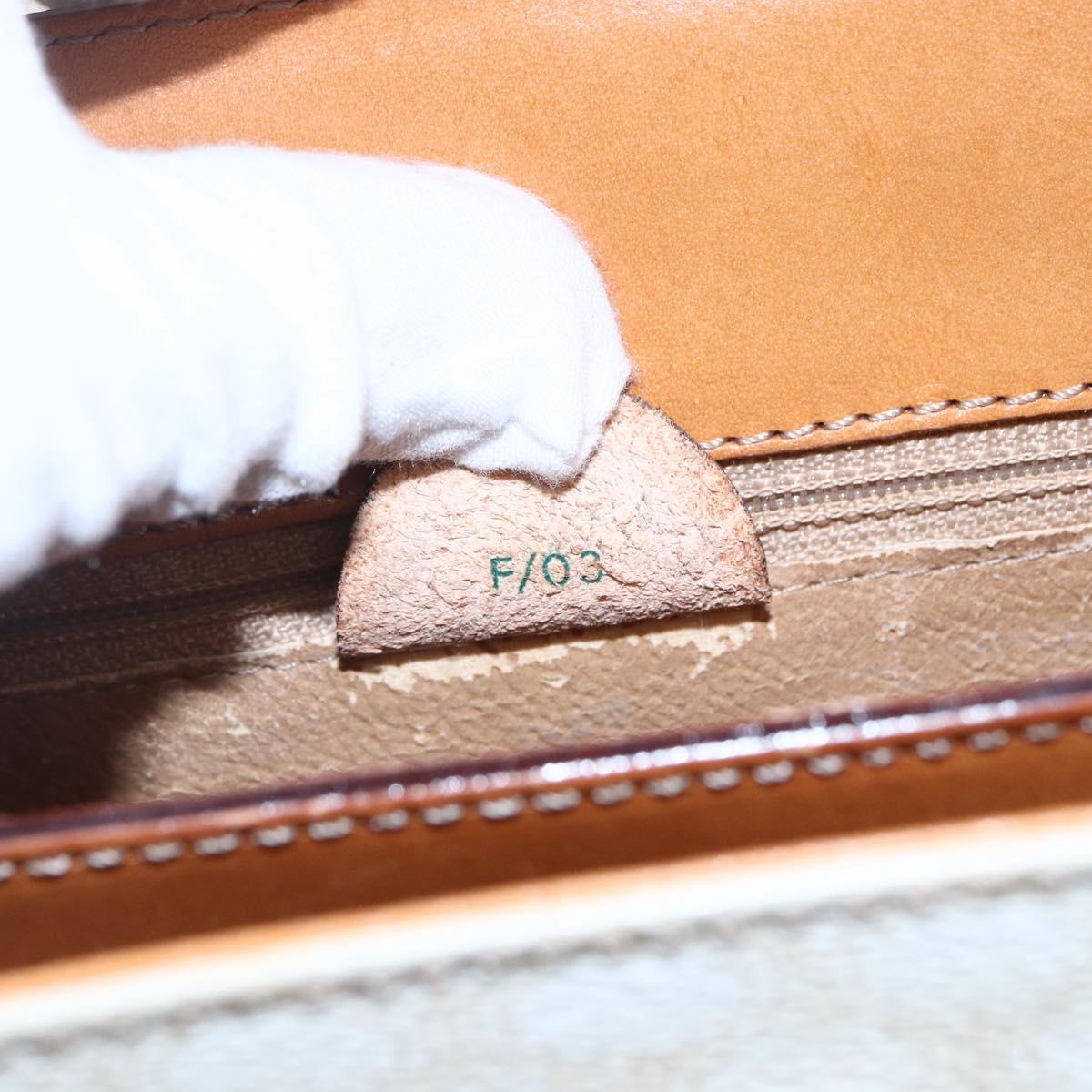 CELINE Macadam Canvas Boston Bag PVC Leather White Gold Auth 151042