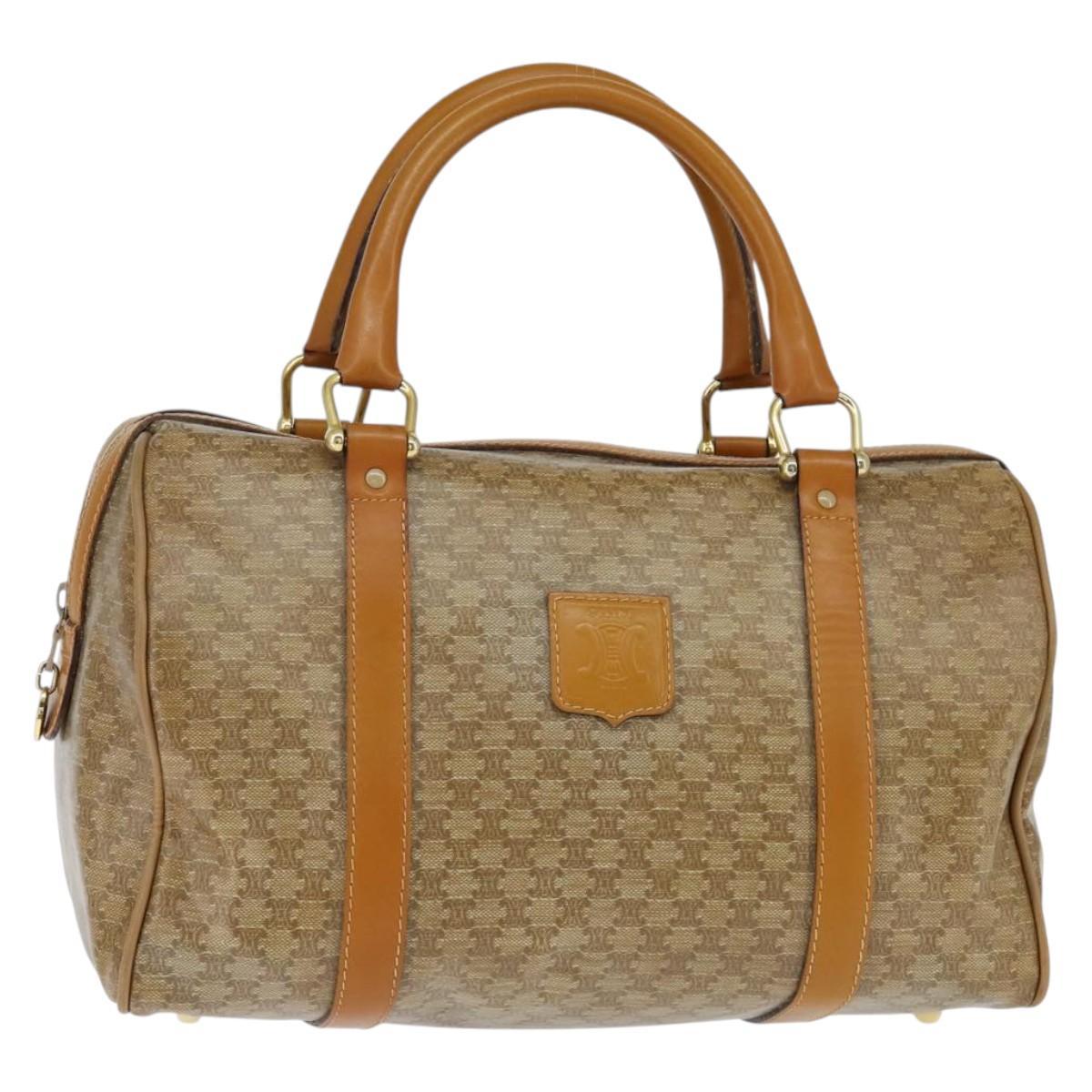 CELINE Macadam Canvas Boston Bag PVC Beige Gold Auth 151045