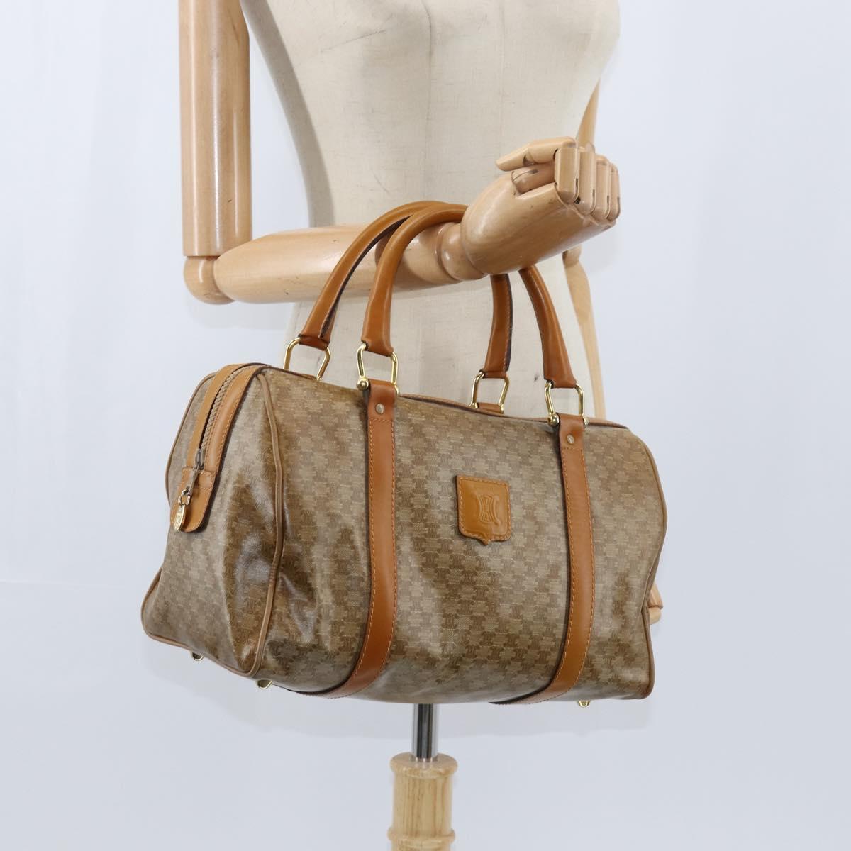 CELINE Macadam Canvas Boston Bag PVC Beige Gold Auth 151045