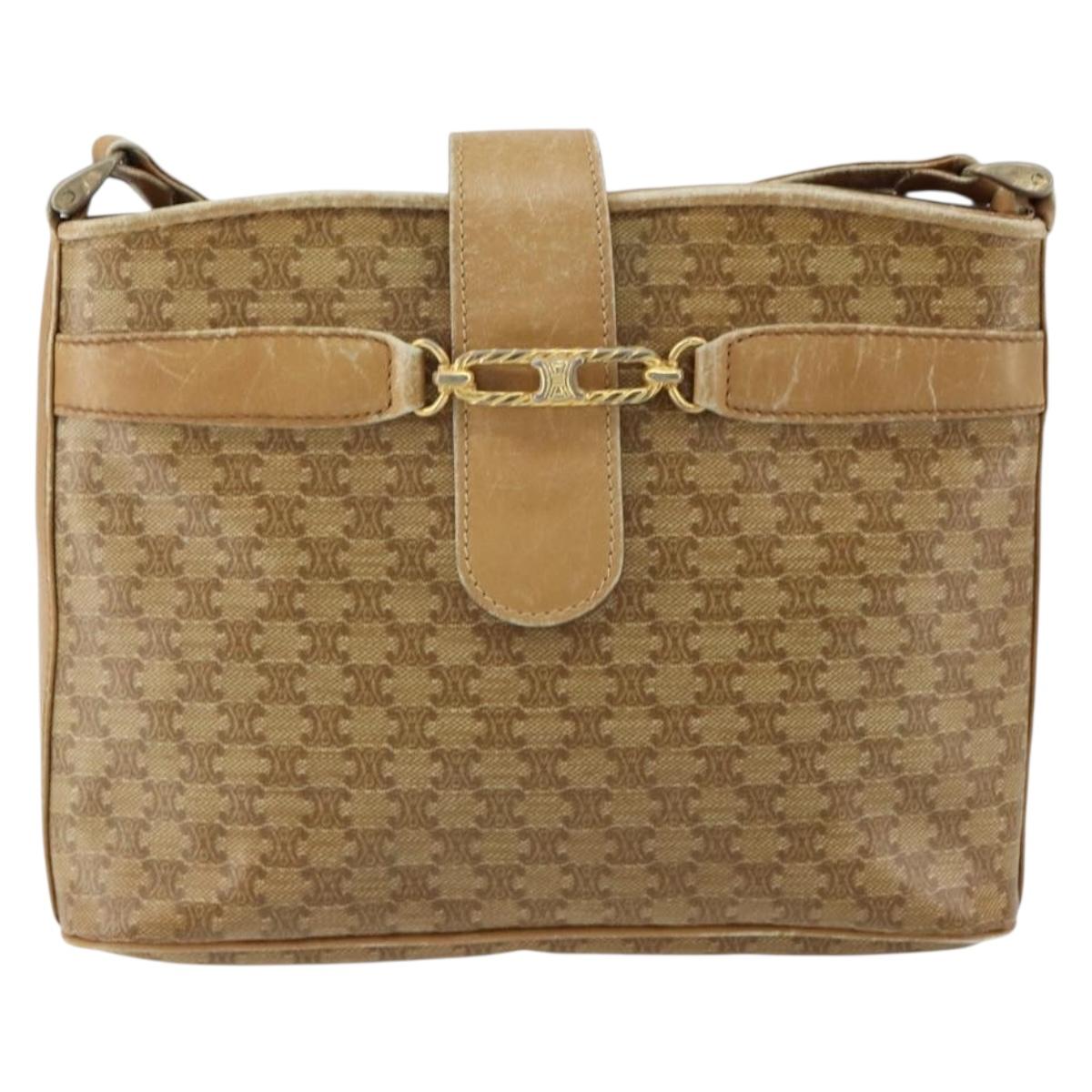 CELINE Macadam Canvas Shoulder Bag PVC Beige Gold Auth 151047