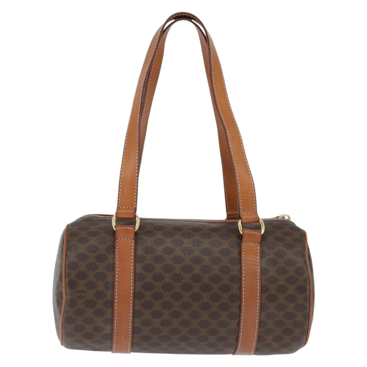 CELINE Macadam Canvas Shoulder Bag PVC Leather Brown Gold Auth 151048