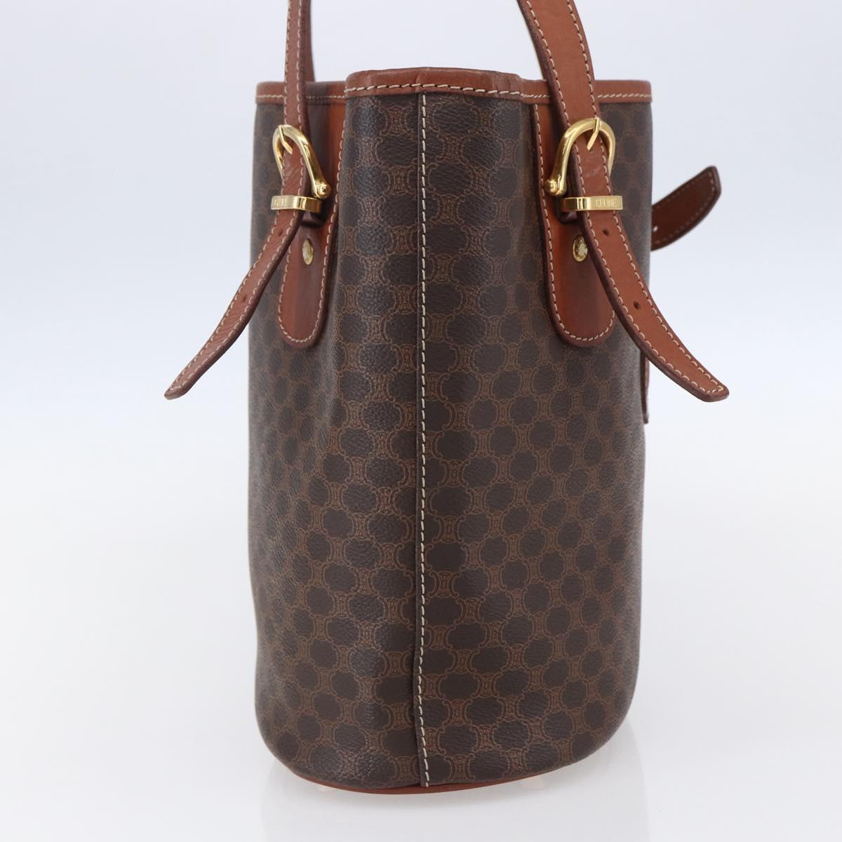 CELINE Macadam Canvas Tote Bag PVC Leather Brown Gold Auth 151049