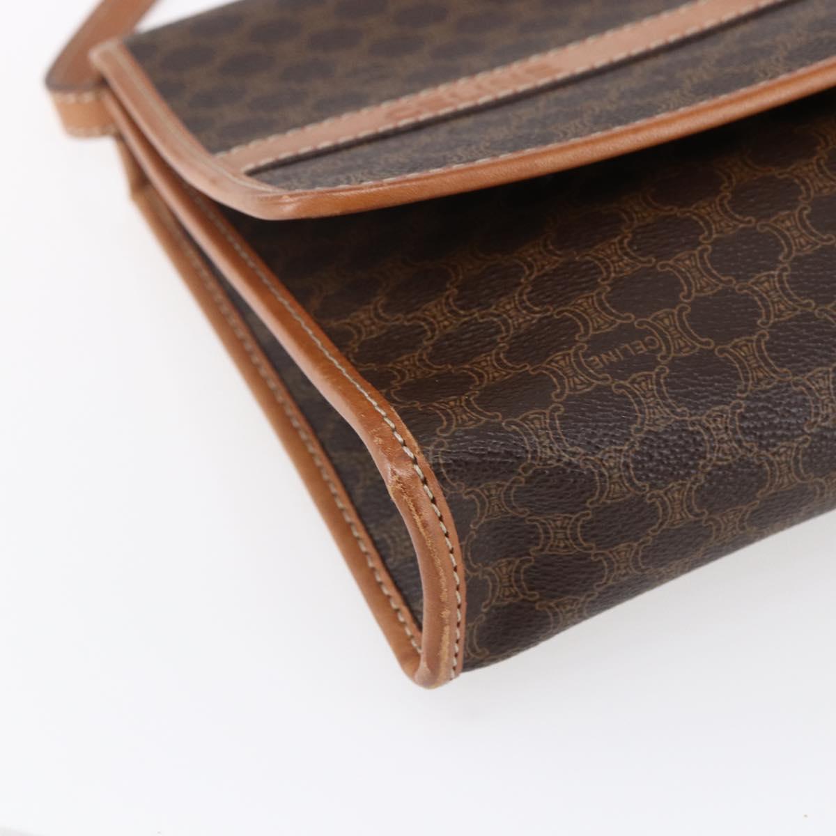 CELINE Macadam Canvas Shoulder Bag PVC Leather Brown Gold Auth 151050