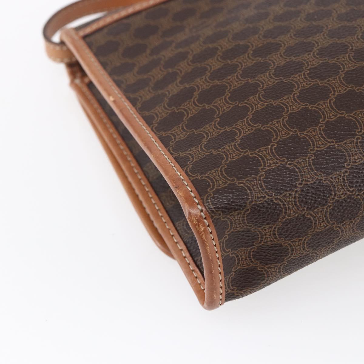 CELINE Macadam Canvas Shoulder Bag PVC Leather Brown Gold Auth 151050