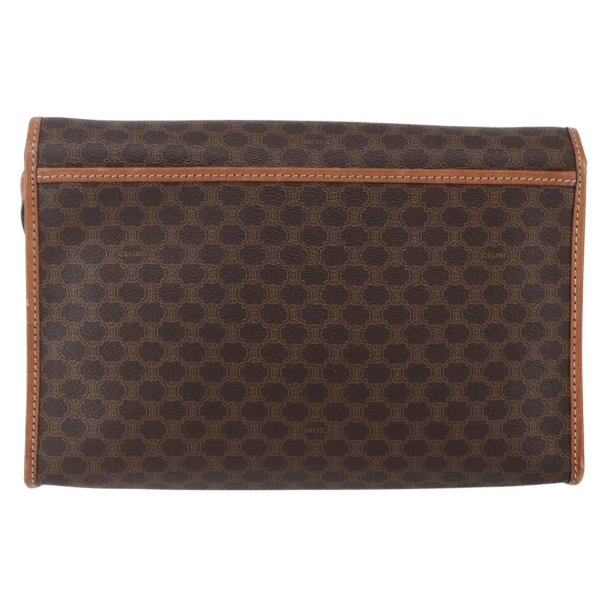 CELINE Macadam Canvas Shoulder Bag PVC Leather Brown Gold Auth 151050