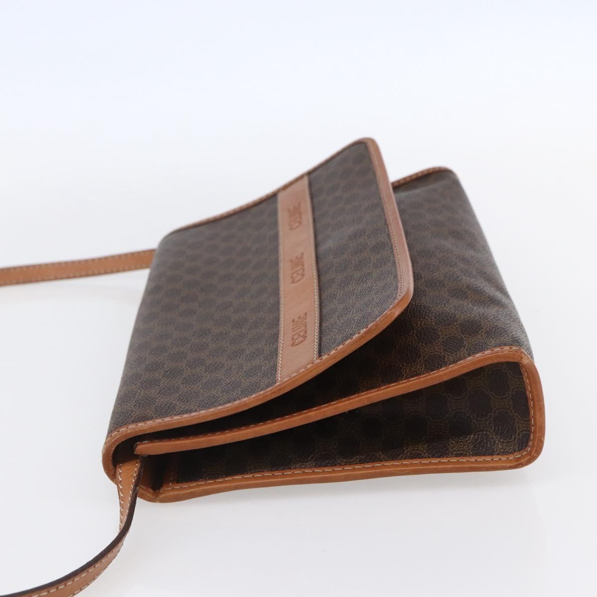 CELINE Macadam Canvas Shoulder Bag PVC Leather Brown Gold Auth 151050