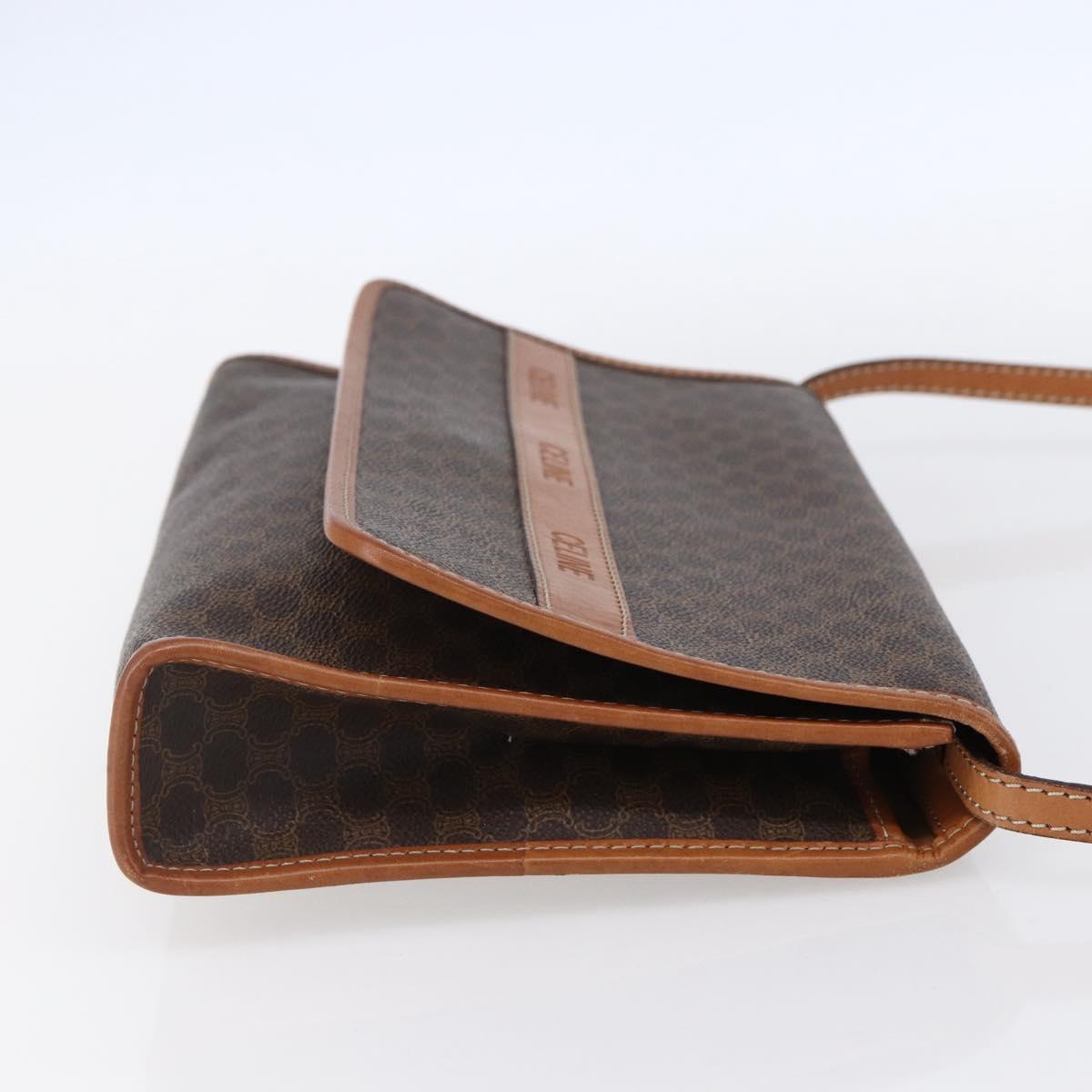 CELINE Macadam Canvas Shoulder Bag PVC Leather Brown Gold Auth 151050