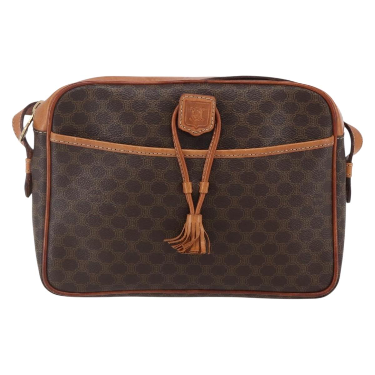 CELINE Macadam Canvas Shoulder Bag PVC Leather Brown Gold Auth 151051