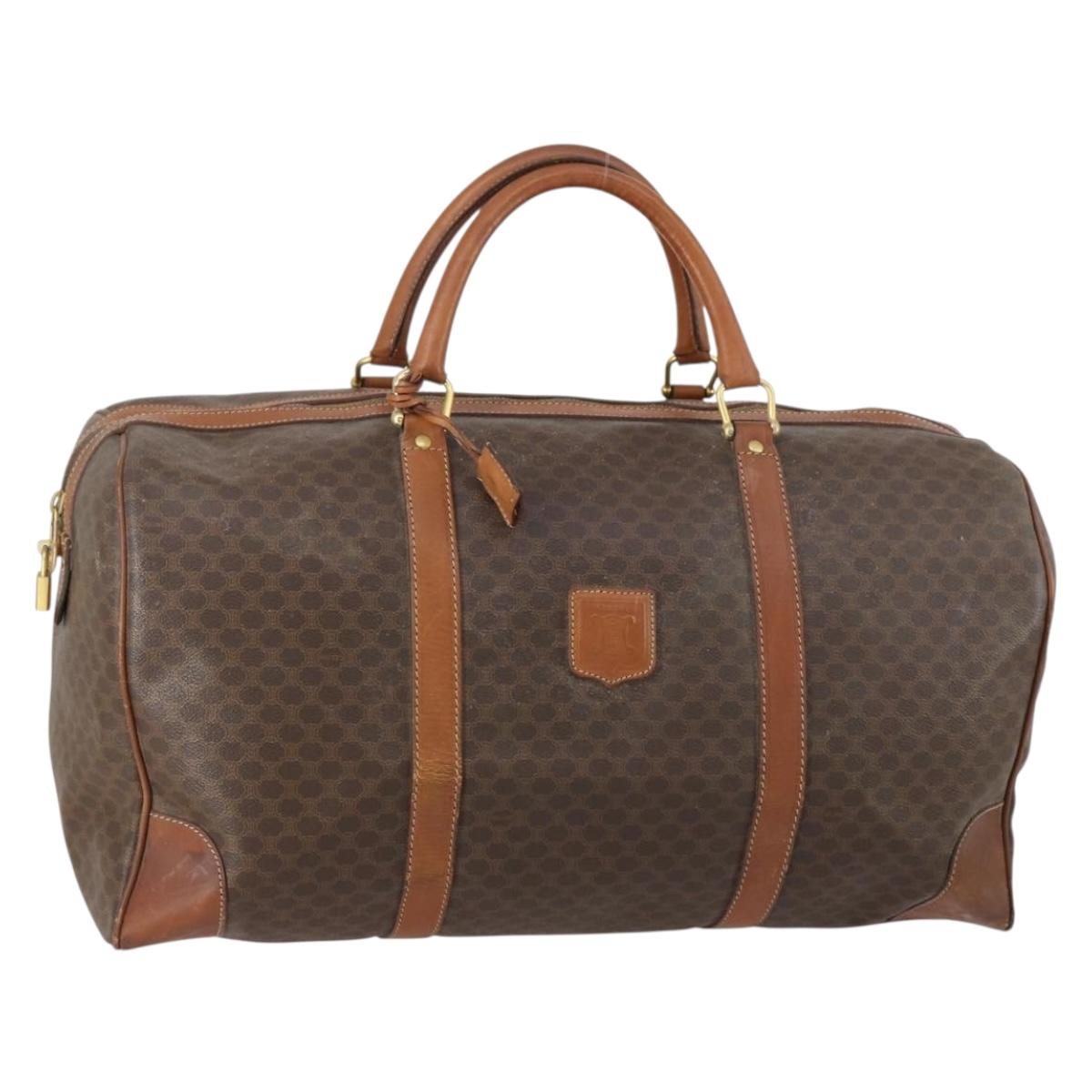 CELINE Macadam Canvas Boston Bag PVC Brown Gold Auth 151052