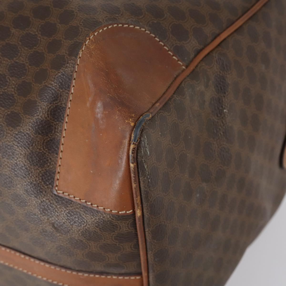 CELINE Macadam Canvas Boston Bag PVC Brown Gold Auth 151052