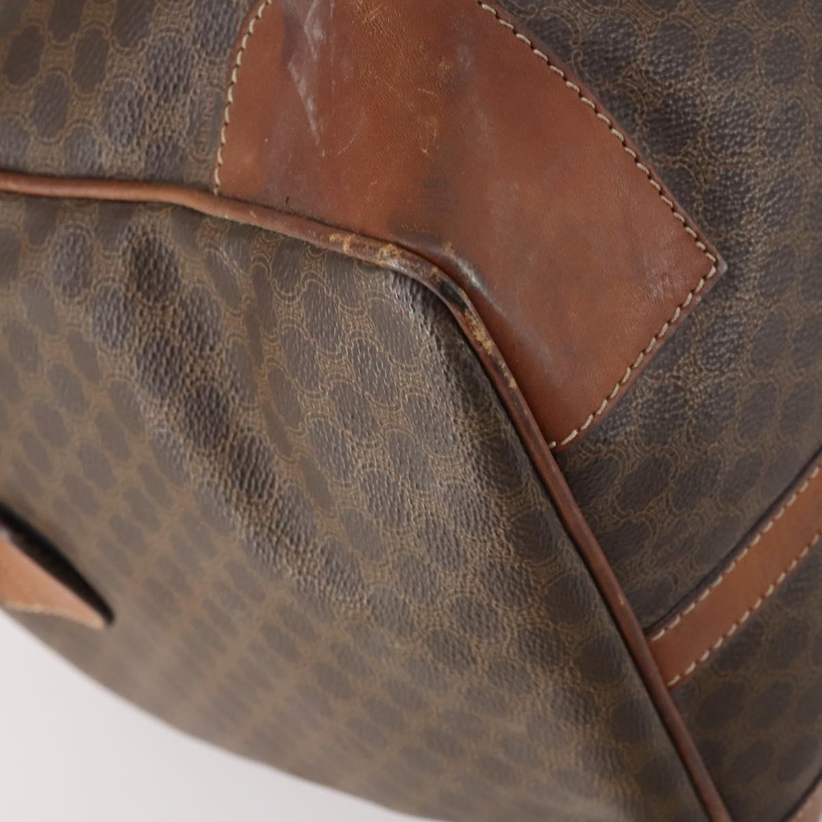 CELINE Macadam Canvas Boston Bag PVC Brown Gold Auth 151052