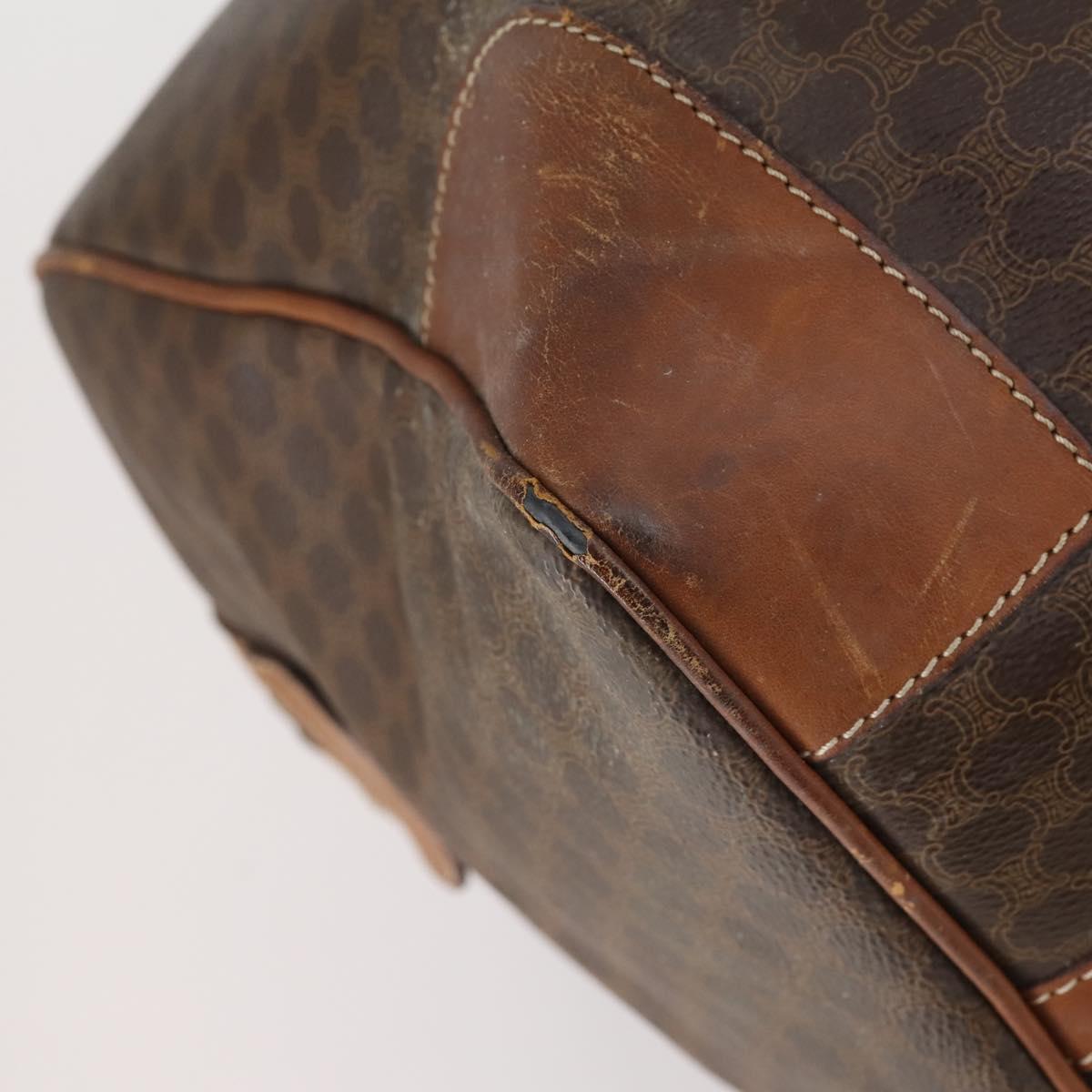 CELINE Macadam Canvas Boston Bag PVC Brown Gold Auth 151052