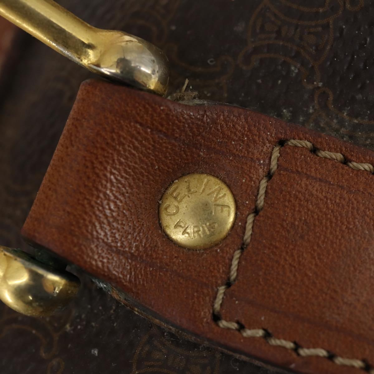 CELINE Macadam Canvas Boston Bag PVC Brown Gold Auth 151052