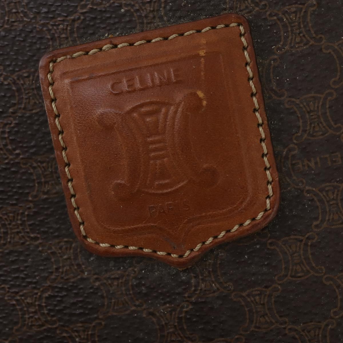 CELINE Macadam Canvas Boston Bag PVC Brown Gold Auth 151052