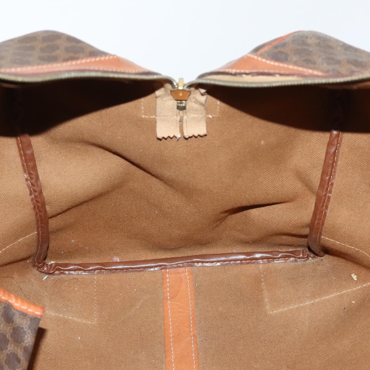 CELINE Macadam Canvas Boston Bag PVC Brown Gold Auth 151052