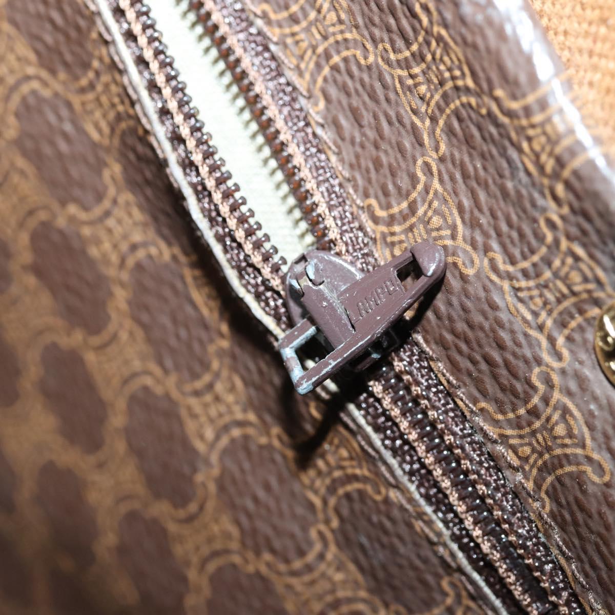 CELINE Macadam Canvas Boston Bag PVC Brown Gold Auth 151052