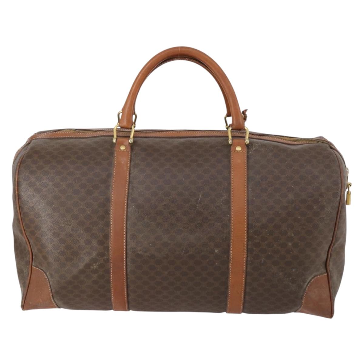 CELINE Macadam Canvas Boston Bag PVC Brown Gold Auth 151052