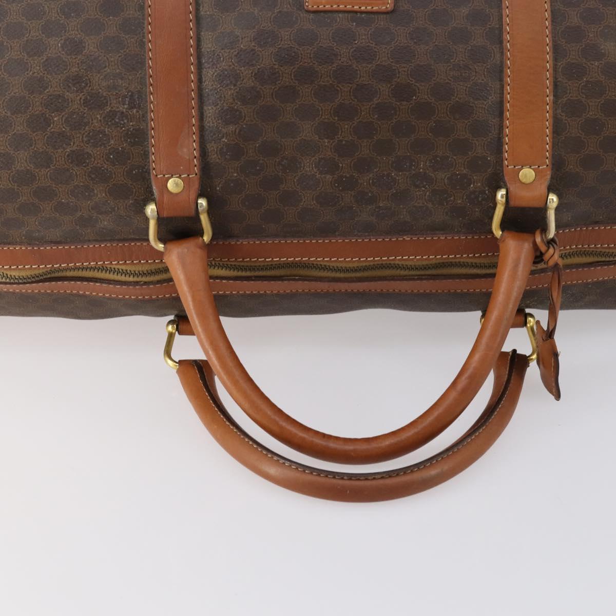 CELINE Macadam Canvas Boston Bag PVC Brown Gold Auth 151052