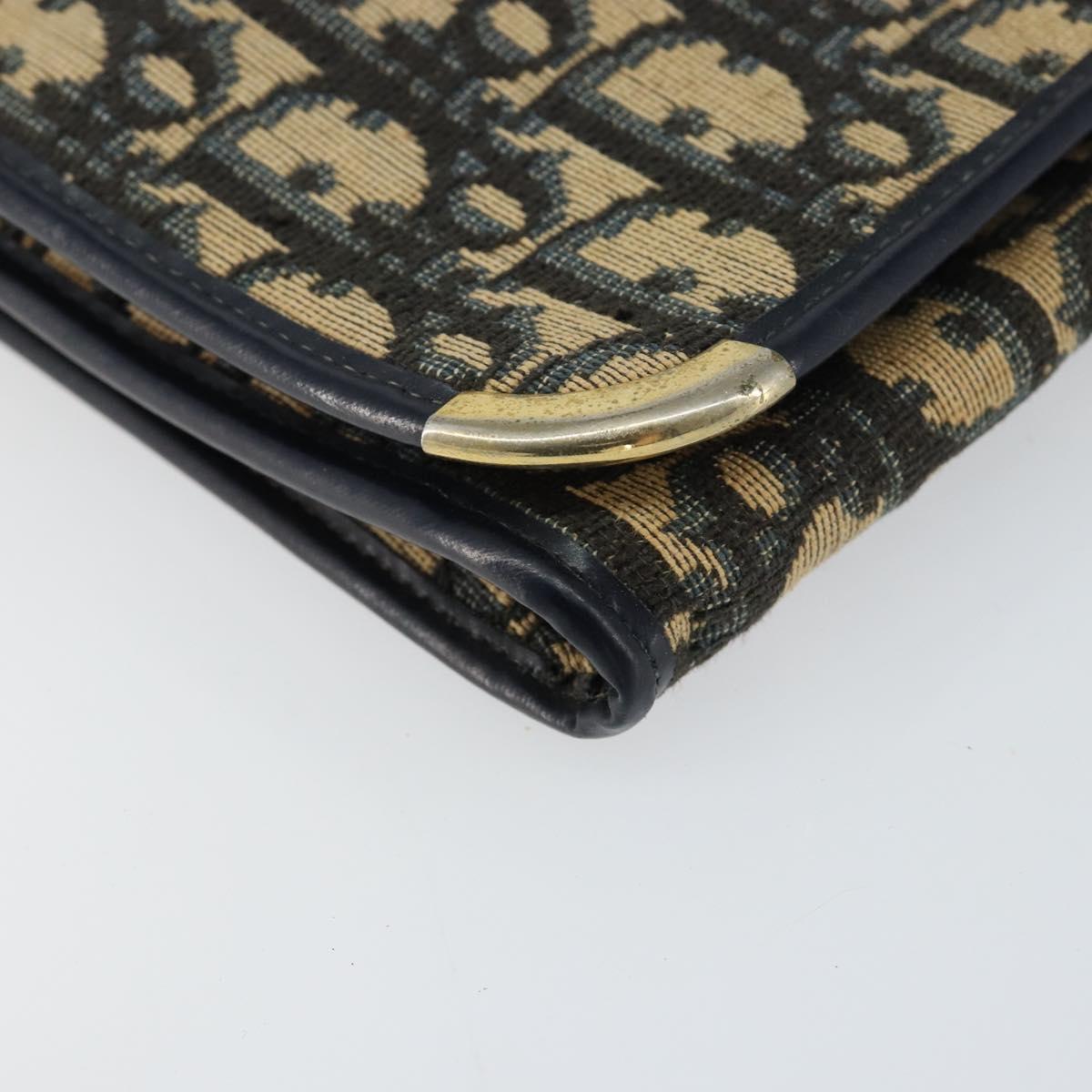 Christian Dior Trotter Canvas Shoulder Bag Navy Gold Auth 151054