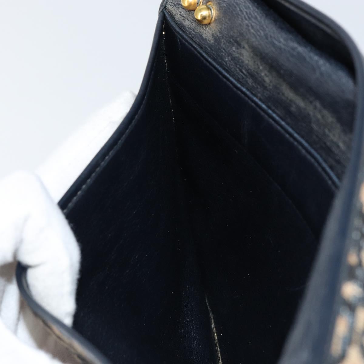 Christian Dior Trotter Canvas Shoulder Bag Navy Gold Auth 151054