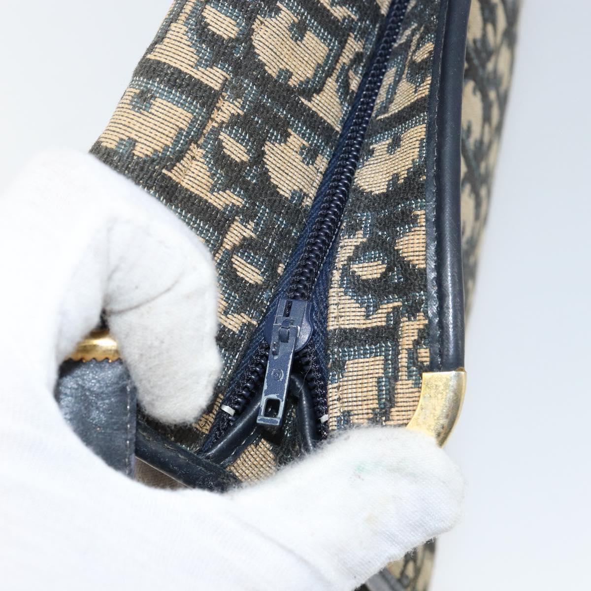 Christian Dior Trotter Canvas Shoulder Bag Navy Gold Auth 151054