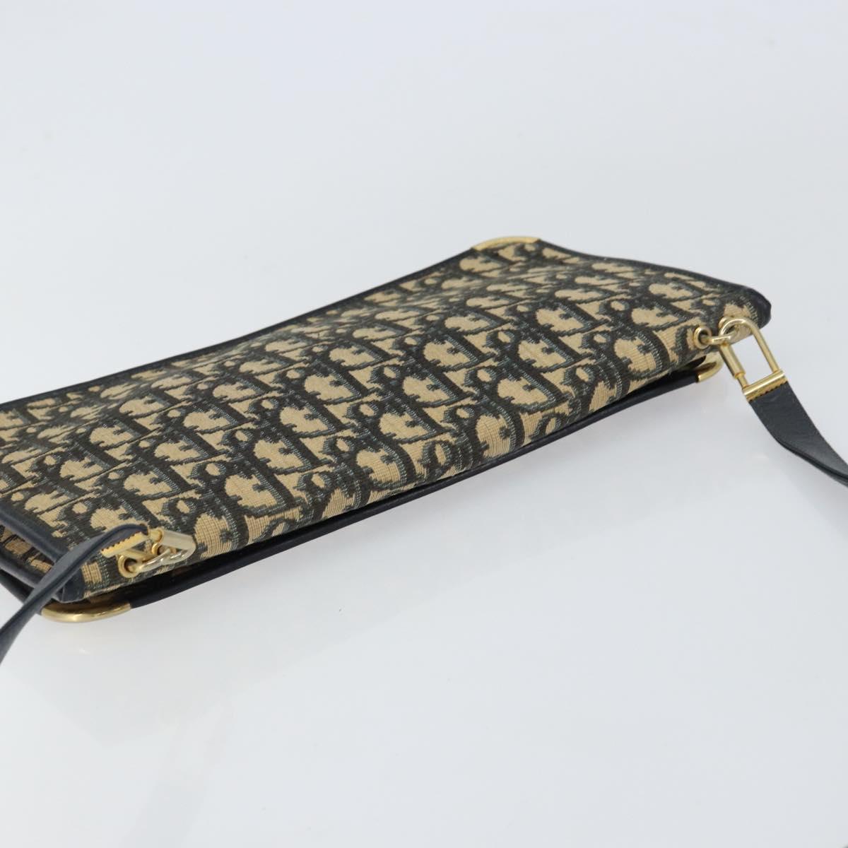 Christian Dior Trotter Canvas Shoulder Bag Navy Gold Auth 151054