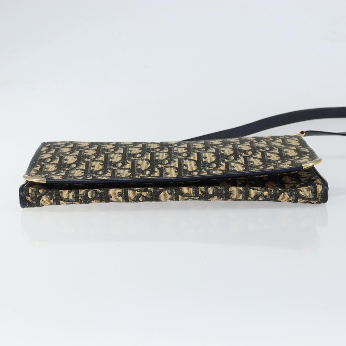 Christian Dior Trotter Canvas Shoulder Bag Navy Gold Auth 151054