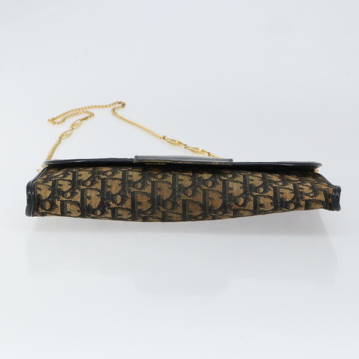 Christian Dior Trotter Canvas Chain Shoulder Bag Navy Gold Auth 151055