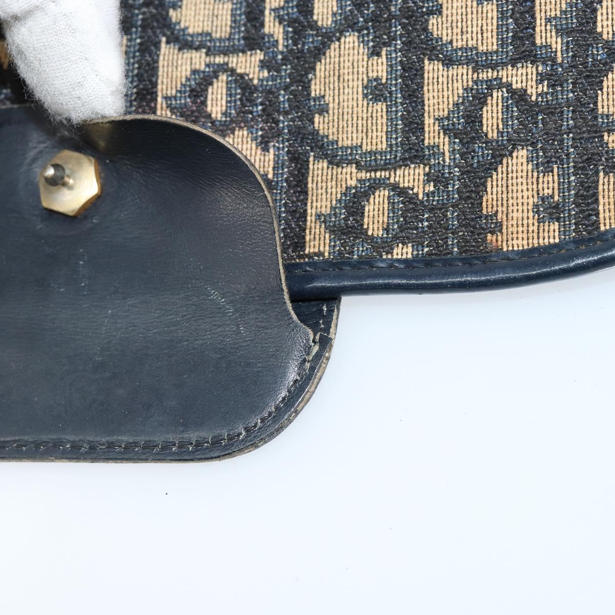 Christian Dior Trotter Canvas Chain Shoulder Bag Navy Gold Auth 151055