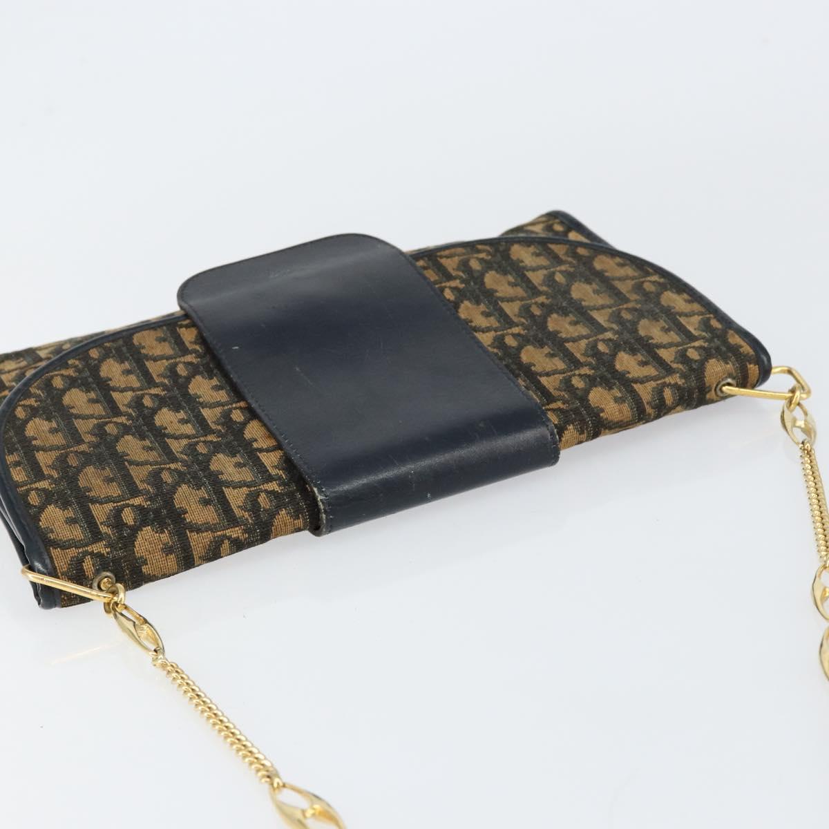 Christian Dior Trotter Canvas Chain Shoulder Bag Navy Gold Auth 151055