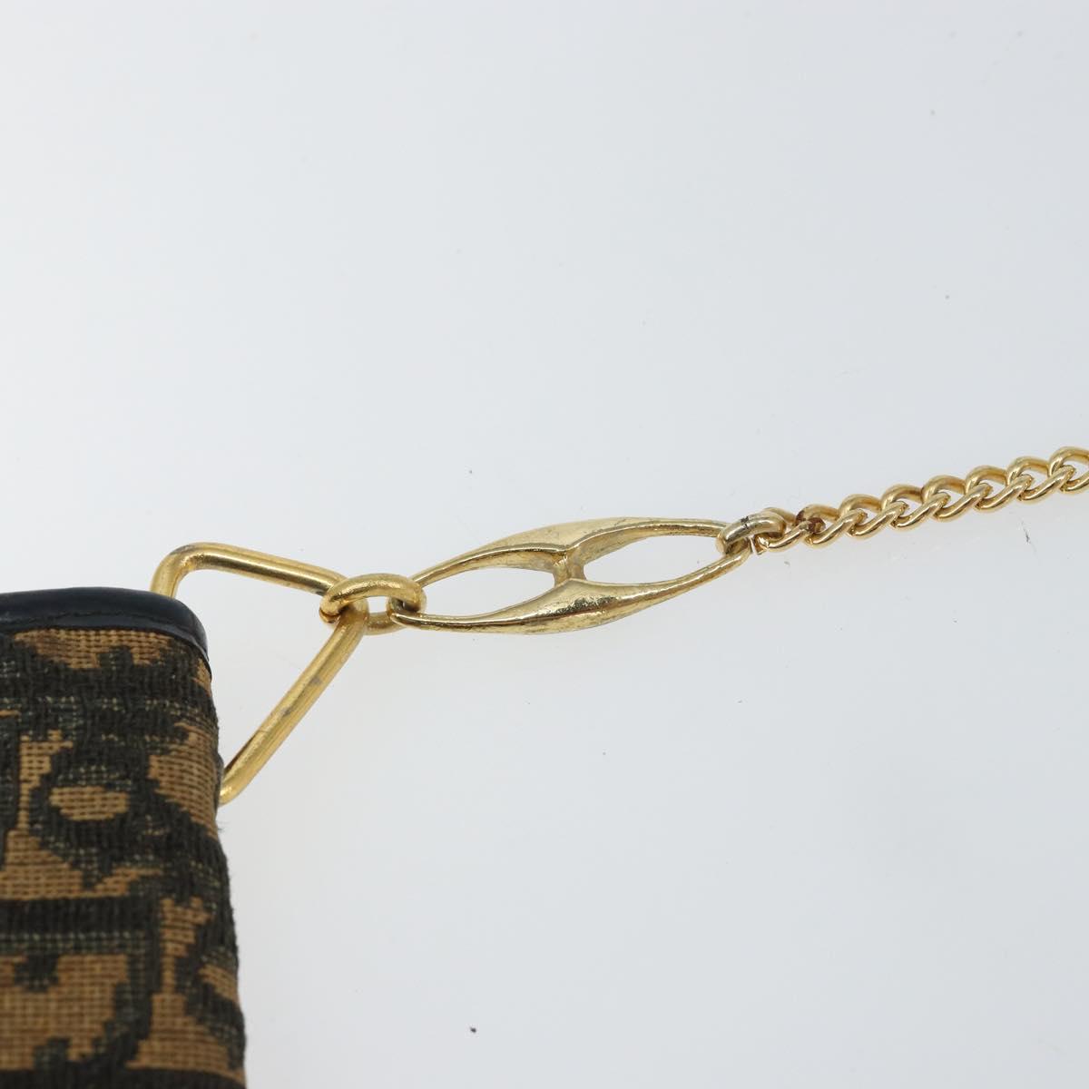 Christian Dior Trotter Canvas Chain Shoulder Bag Navy Gold Auth 151055