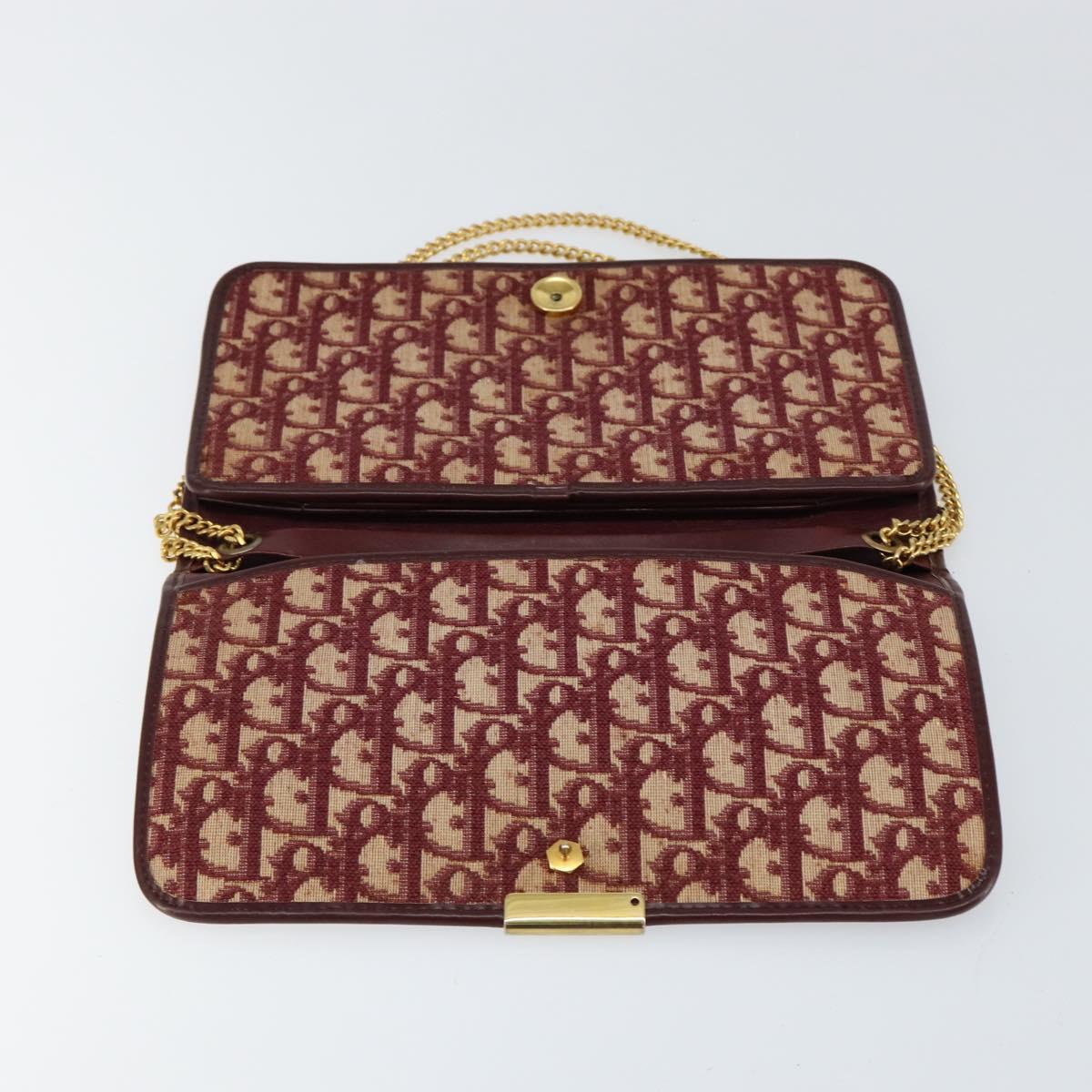 Christian Dior Trotter Canvas Chain Shoulder Bag Red Gold Auth 151057