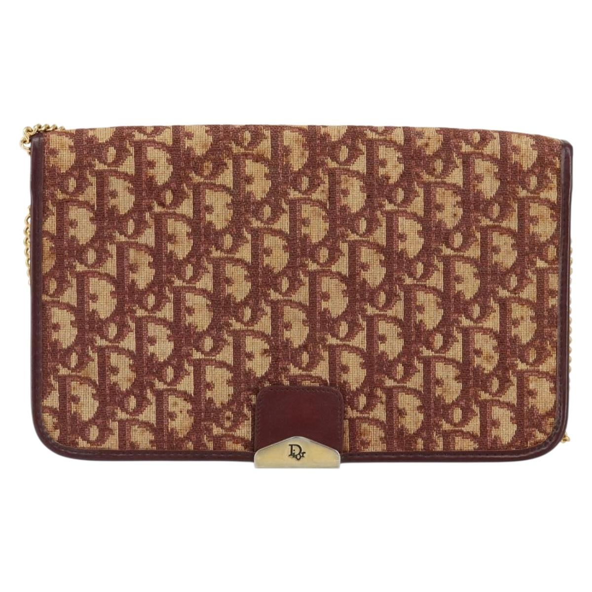 Christian Dior Trotter Canvas Chain Shoulder Bag Red Gold Auth 151057