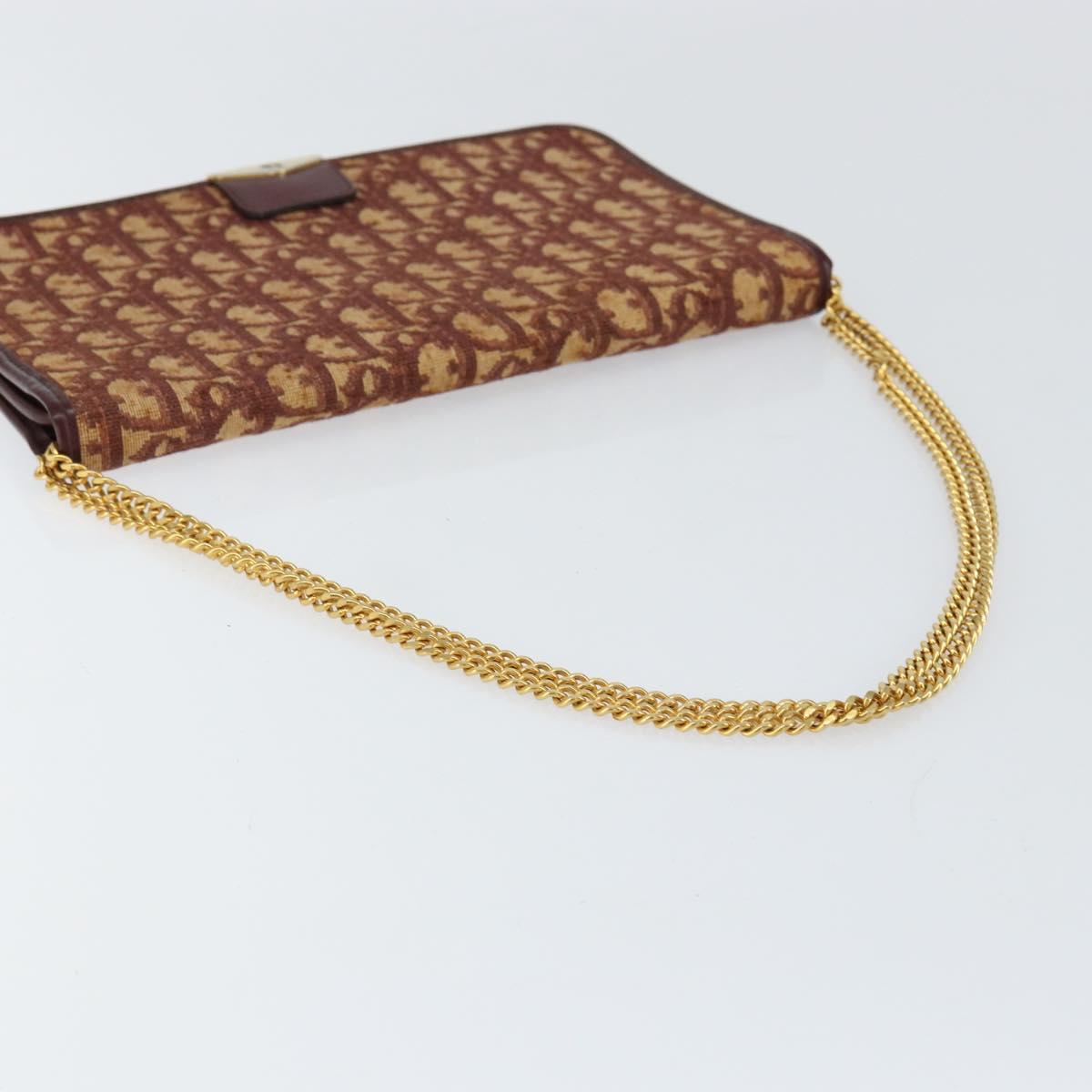 Christian Dior Trotter Canvas Chain Shoulder Bag Red Gold Auth 151057