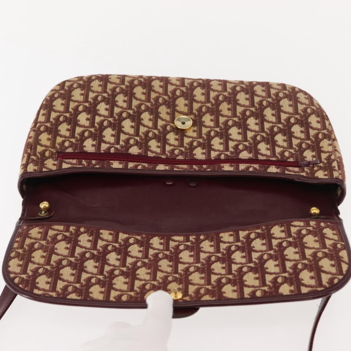 Christian Dior Trotter Canvas Shoulder Bag Red Gold Auth 151058