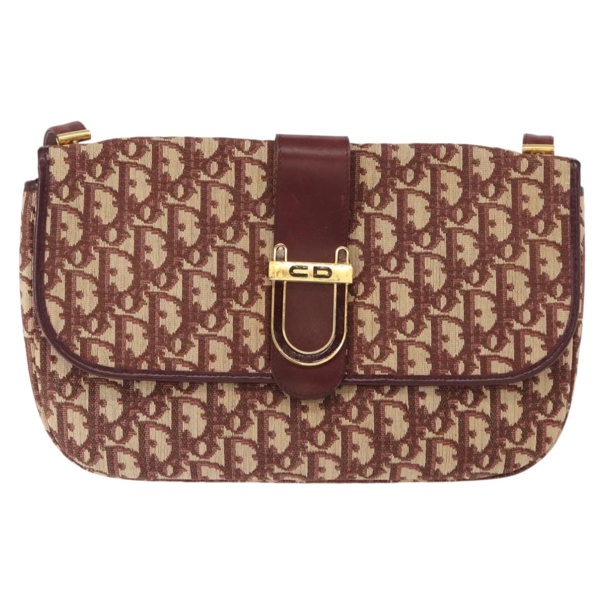 Christian Dior Trotter Canvas Shoulder Bag Red Gold Auth 151058
