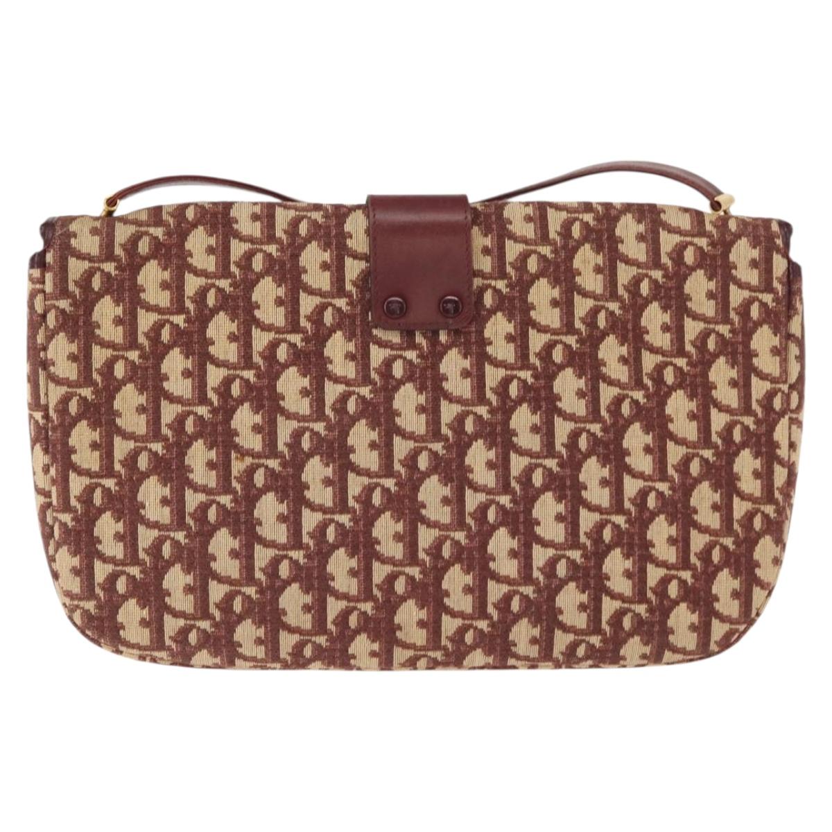 Christian Dior Trotter Canvas Shoulder Bag Red Gold Auth 151058