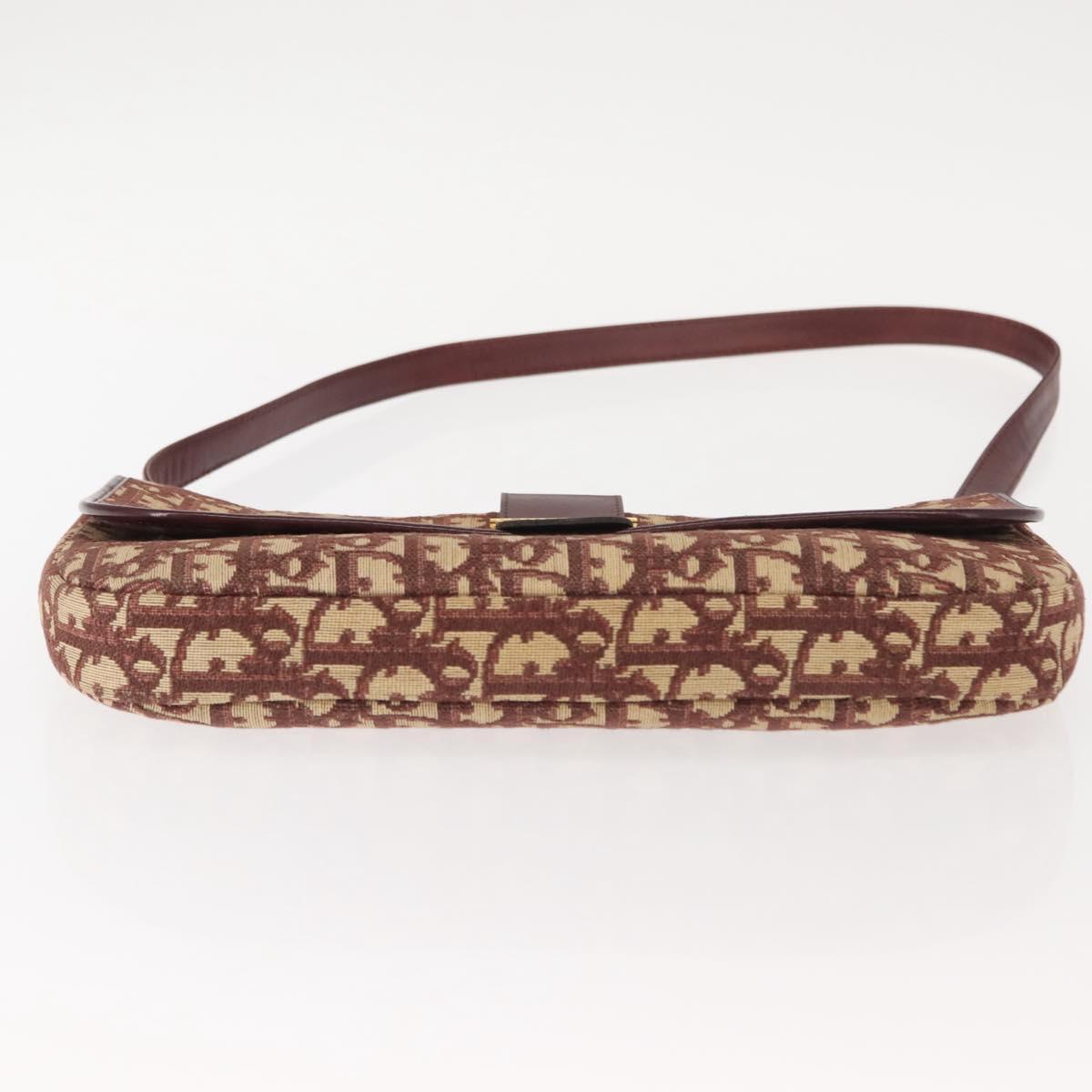 Christian Dior Trotter Canvas Shoulder Bag Red Gold Auth 151058
