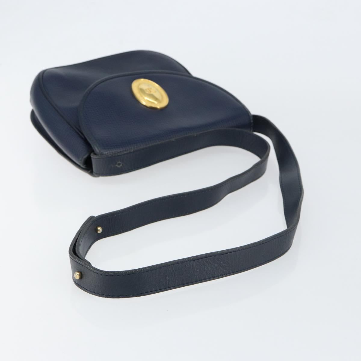 Christian Dior Shoulder Bag Leather Navy Gold Auth 151060