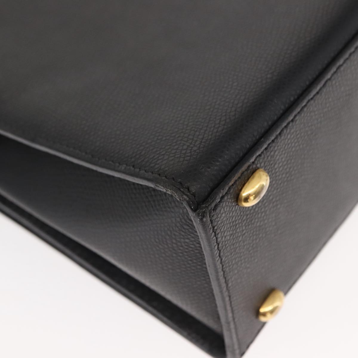 CELINE Hand Bag Leather 2way Black Gold Auth 151063