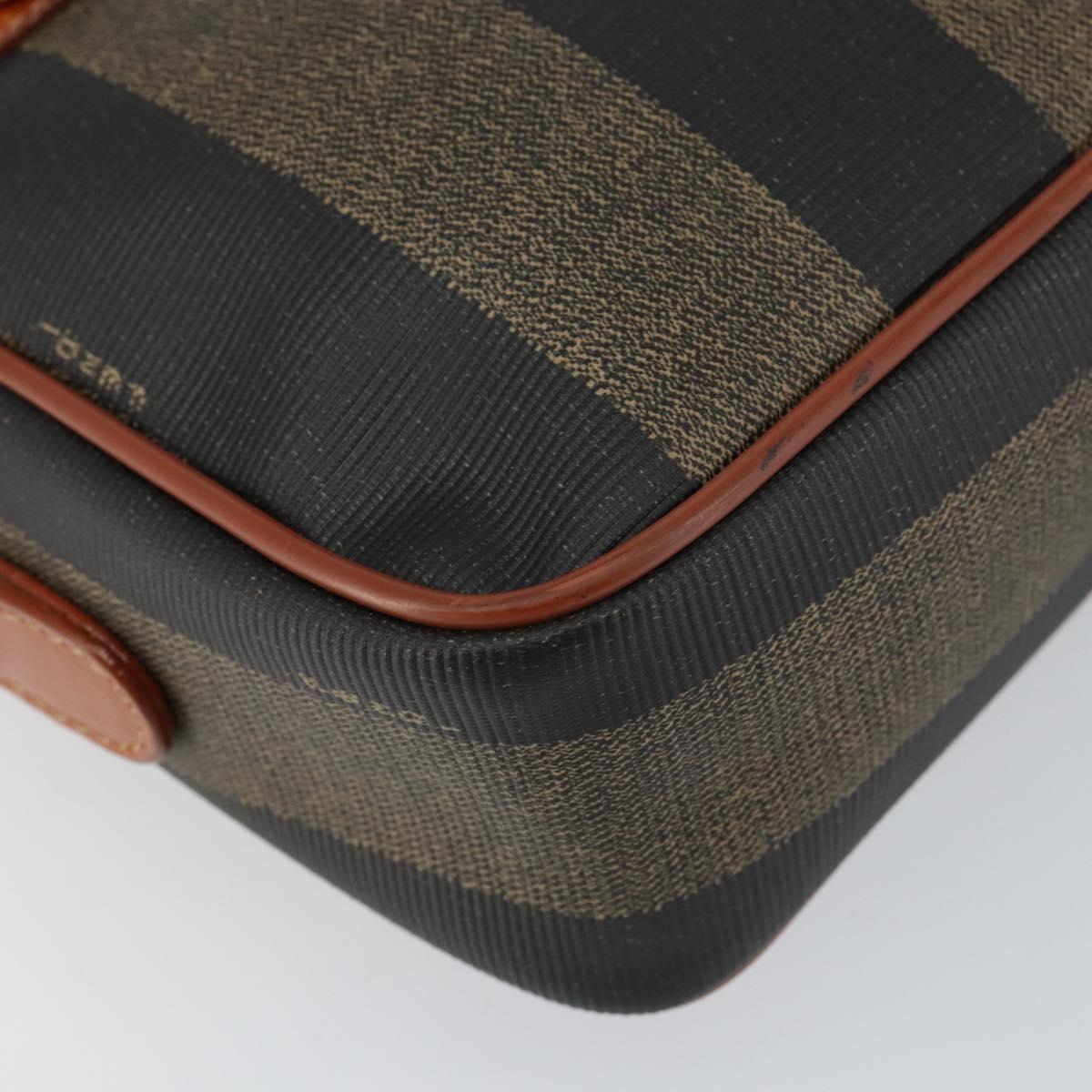 FENDI Pecan Canvas Shoulder Bag PVC Black Brown gold Auth 151064