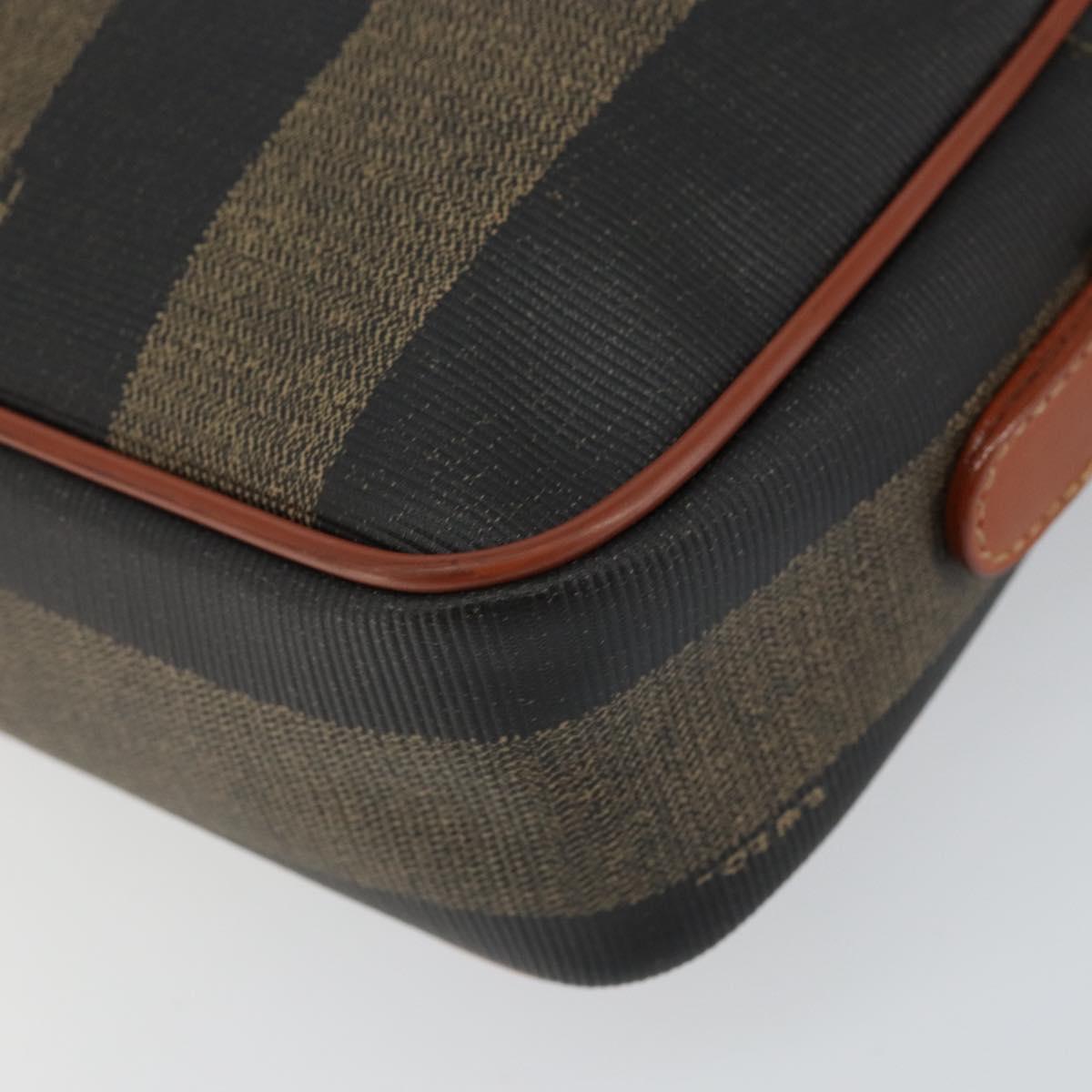 FENDI Pecan Canvas Shoulder Bag PVC Black Brown gold Auth 151064