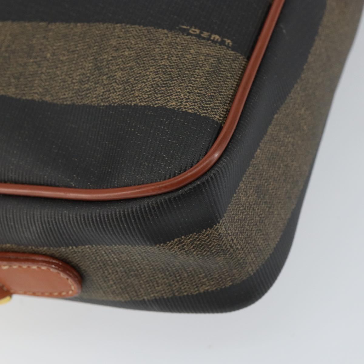 FENDI Pecan Canvas Shoulder Bag PVC Black Brown gold Auth 151064