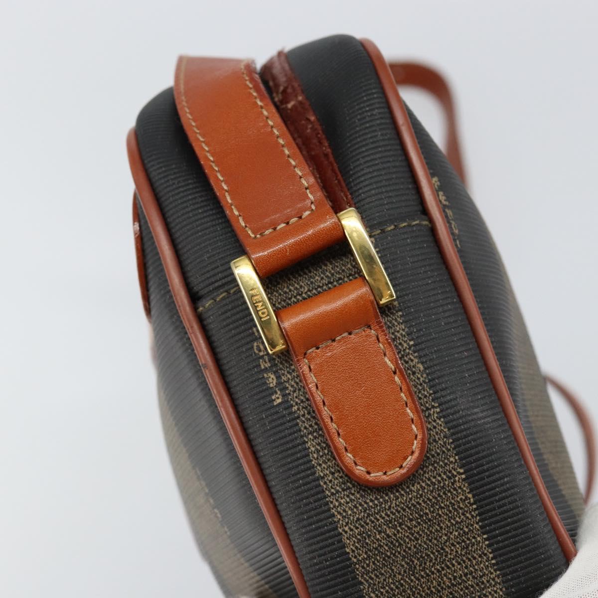 FENDI Pecan Canvas Shoulder Bag PVC Black Brown gold Auth 151064