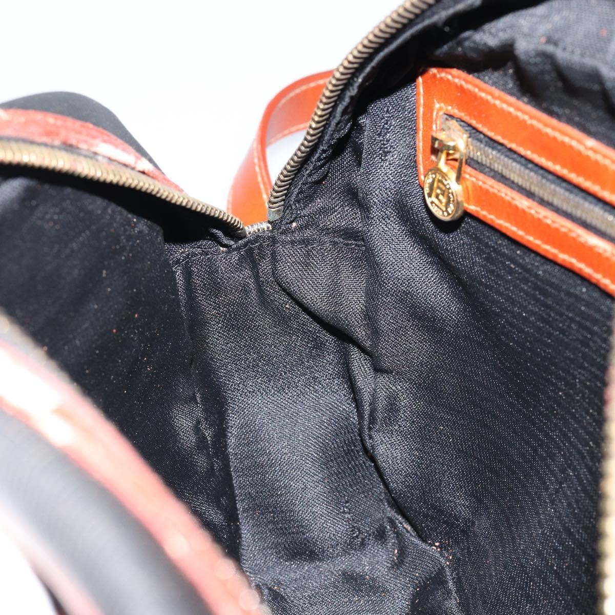 FENDI Pecan Canvas Shoulder Bag PVC Black Brown gold Auth 151064