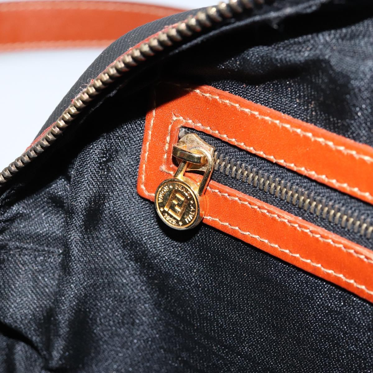 FENDI Pecan Canvas Shoulder Bag PVC Black Brown gold Auth 151064