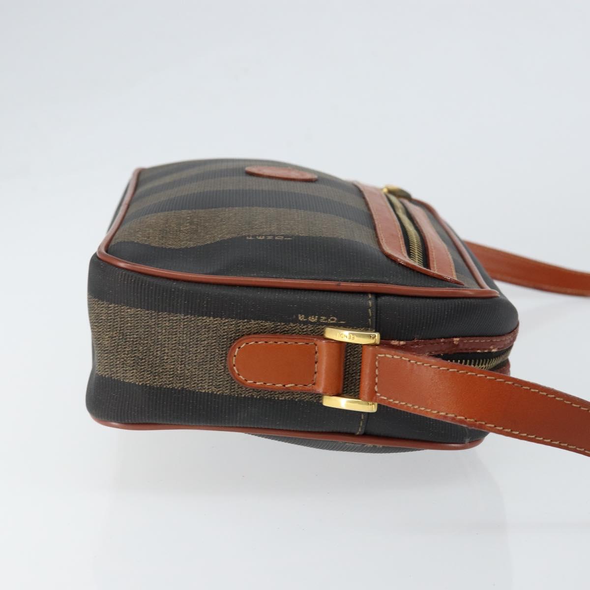 FENDI Pecan Canvas Shoulder Bag PVC Black Brown gold Auth 151064